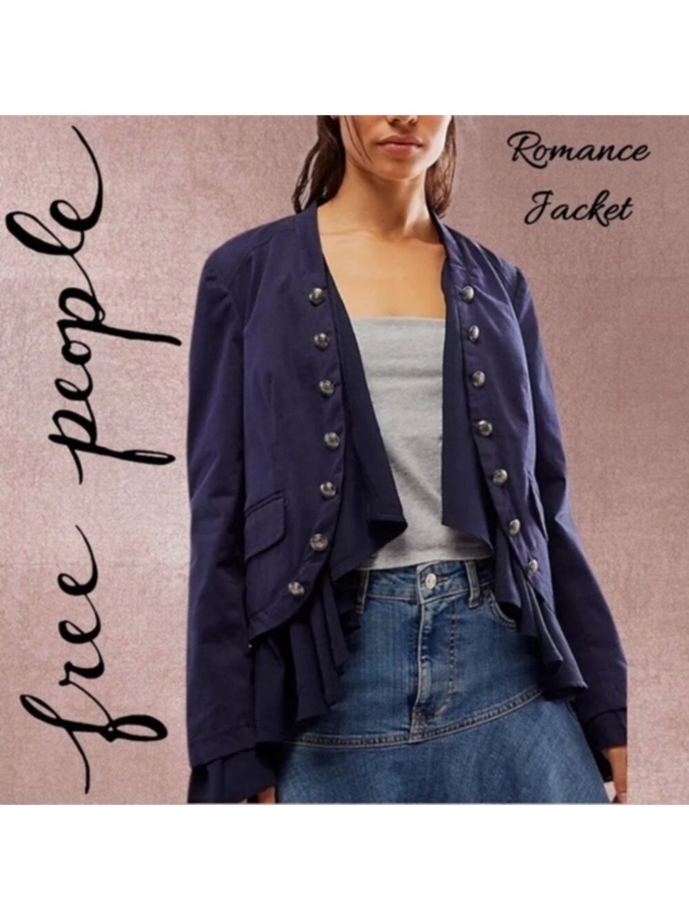 FREE PEOPLE Ruffle & Button Accent Drapey Romance Jacket w/Pockets/Sm NWT